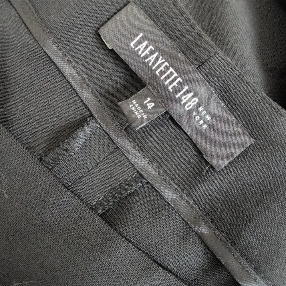 Lafayette 148 New York Black‎ Irving Trouser Pants Size 14 Wool Blend Minimalist